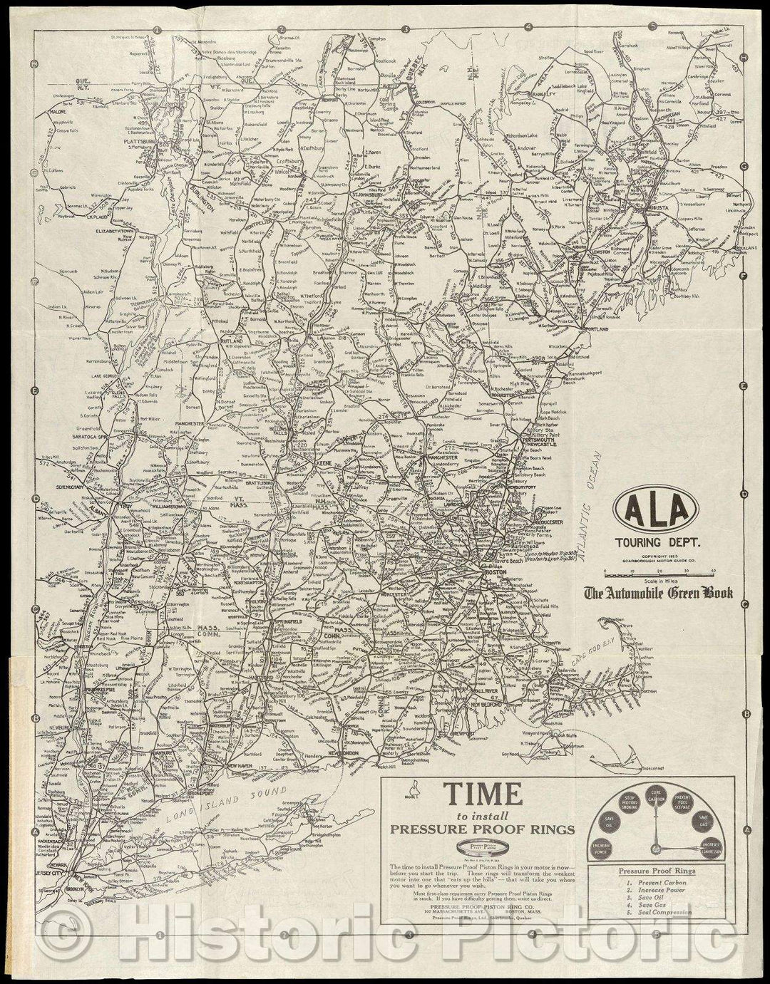 Historic Map : ALA Touring Dept. The Automobile Green Book, 1923 , Vintage Wall Art