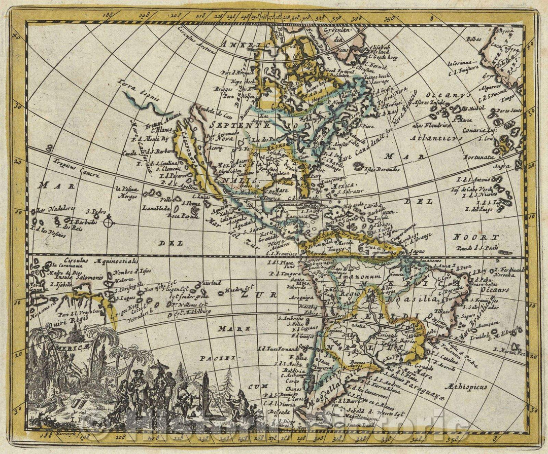 Historic Map : Americae, 1692 , Vintage Wall Art