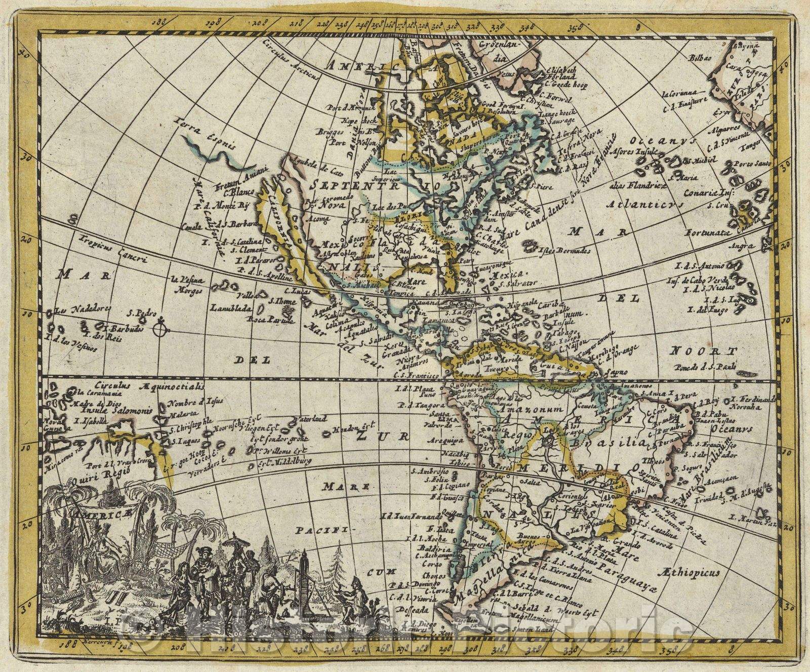 Historic Map : Americae, 1692 , Vintage Wall Art