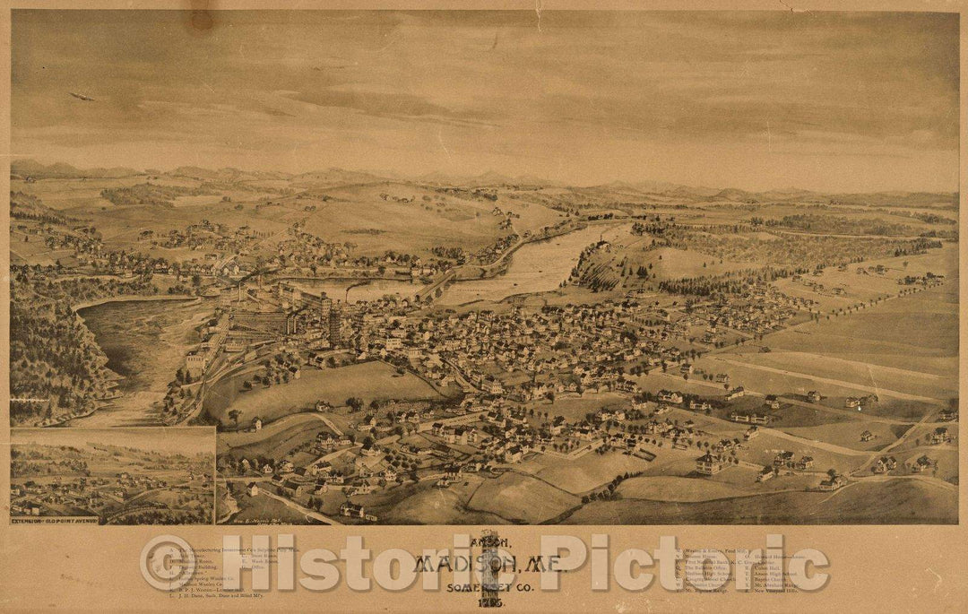 Historic Map : Anson, Madison, Me., 1895 , Vintage Wall Art