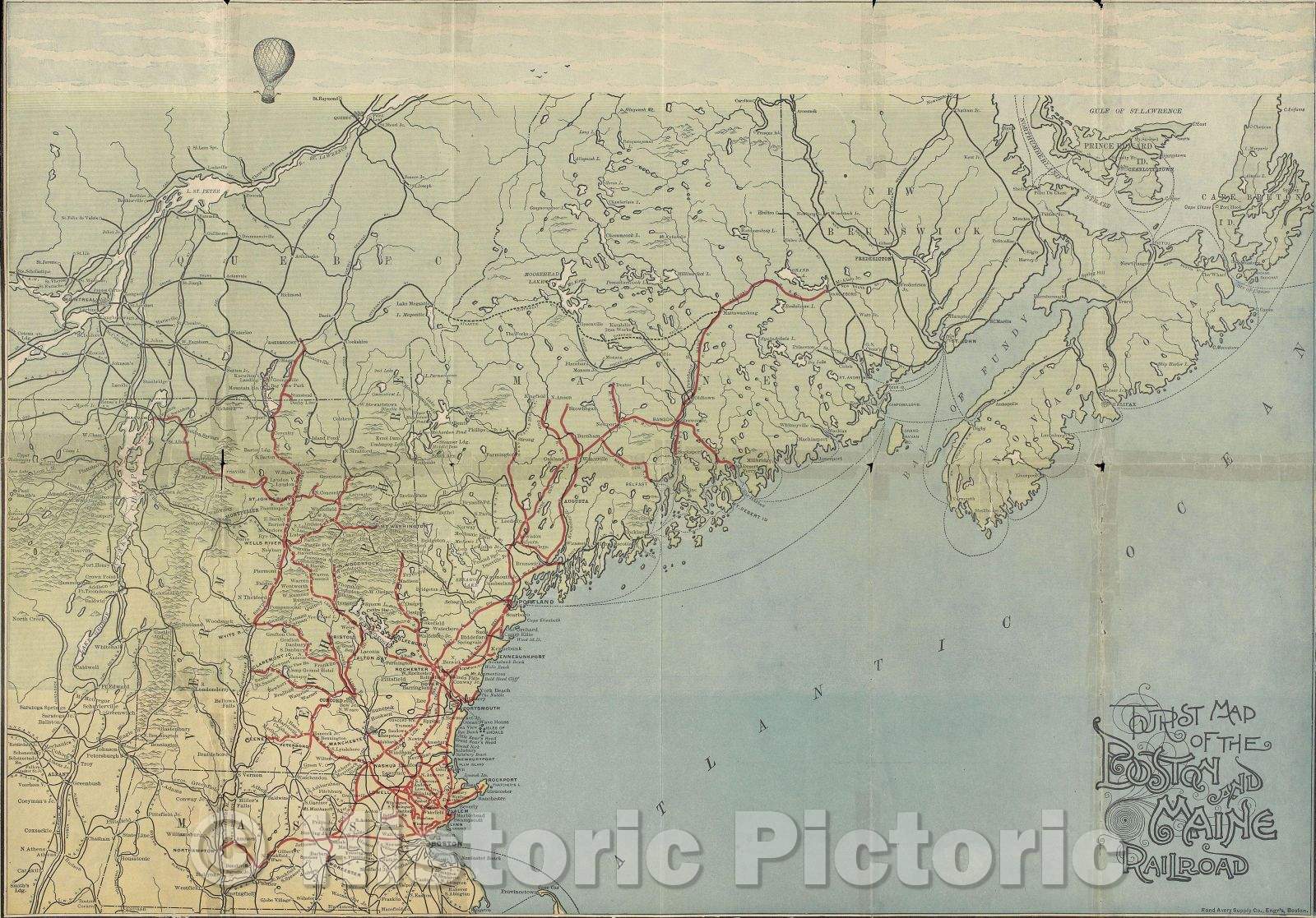 Historic Map : Tourist Map of the Boston and Maine Railroad, 1910 , Vintage Wall Art