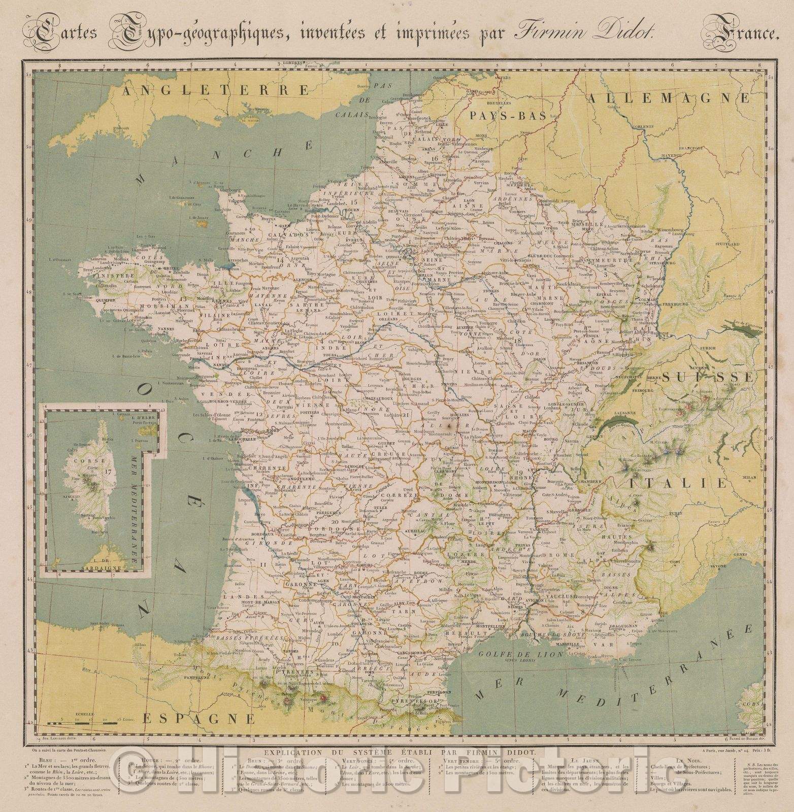Historic Map : Cartes Typo-Geographiques, inventees et imprimees par Firmin Didot. France., 1823 , Vintage Wall Art