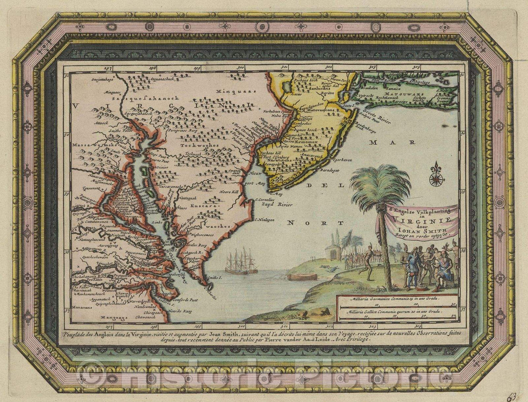 Historic Map : D'Engelze volkplanting in Virginie door Iohan Smith bezogt en verder uytgeset, 1730 , Vintage Wall Art