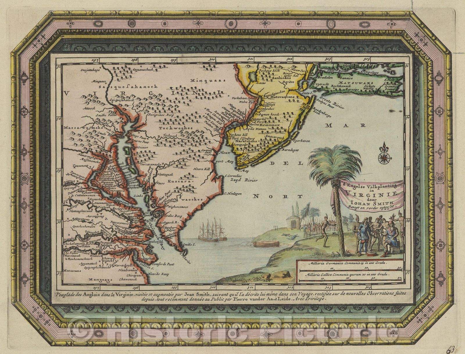 Historic Map : D'Engelze volkplanting in Virginie door Iohan Smith bezogt en verder uytgeset, 1730 , Vintage Wall Art