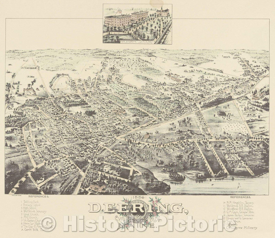 Historic Map : Deering, Cumberland County: Maine., 1886 , Vintage Wall Art