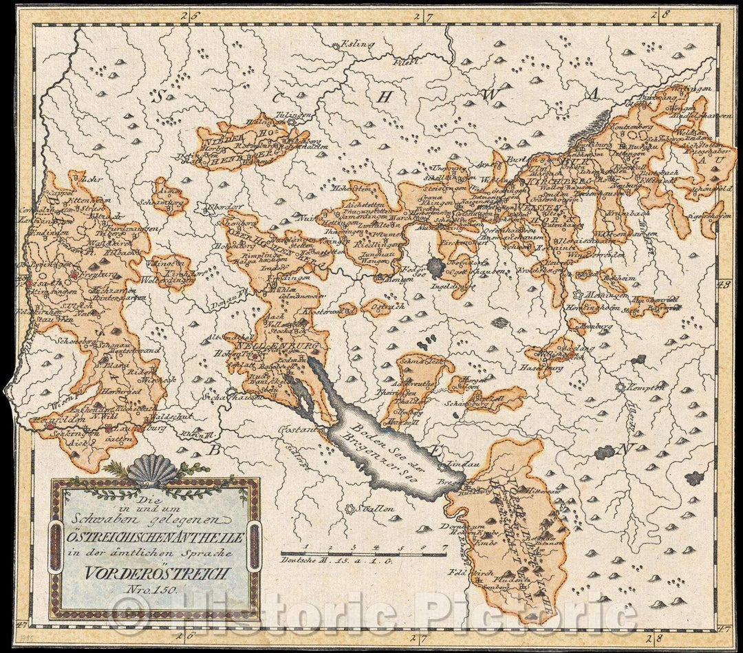 Historic Map : Die in und um Schwaben Gelegenen Ostreichischenantheile in der amtlichen Sprache Vorderostreich Nro.150., 1796 , Vintage Wall Art