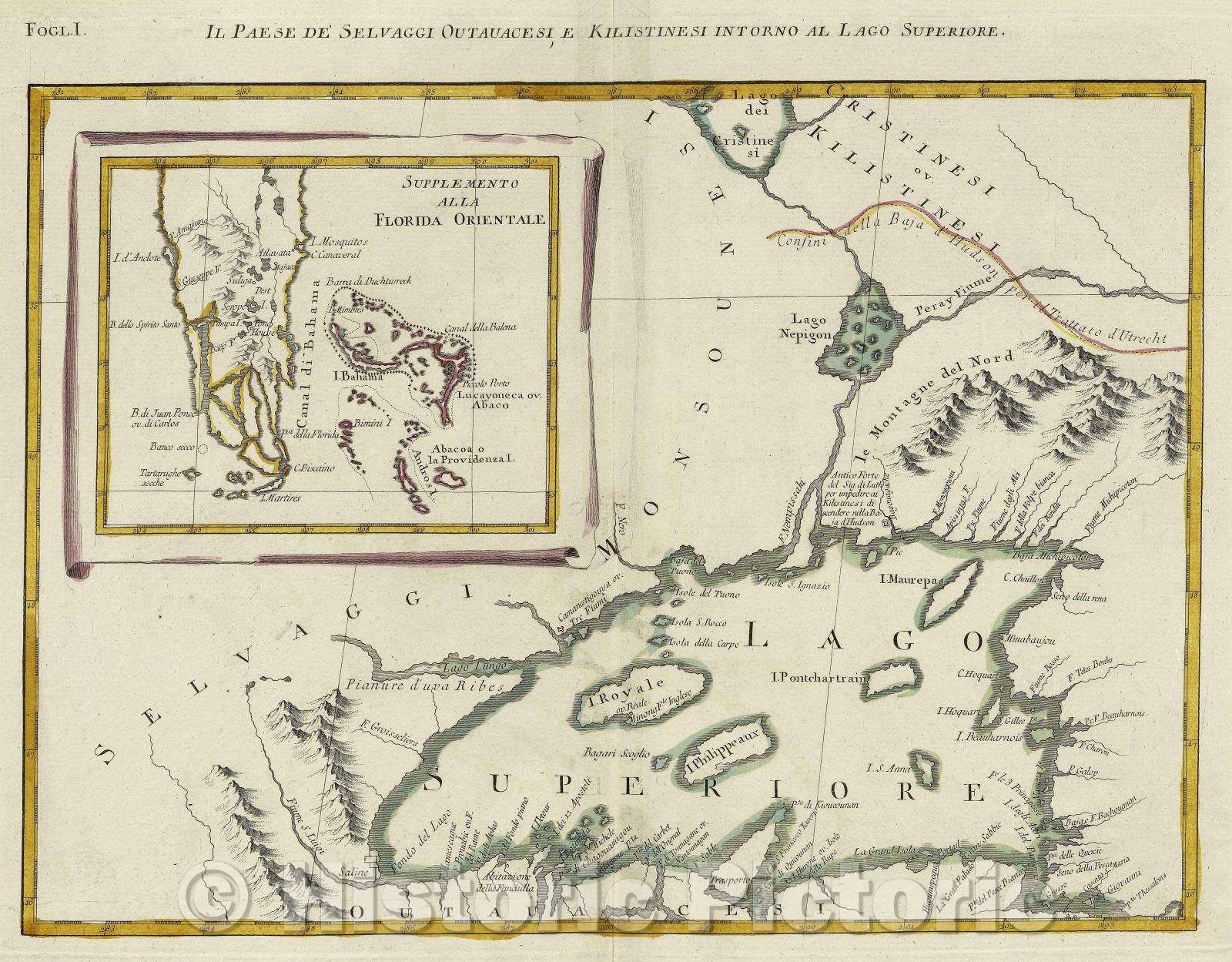 Historic Map : Il Paese De Selvaggi Outauace si e Kilistinesi Intorno Al Lago Superiore., 1778 , Vintage Wall Art