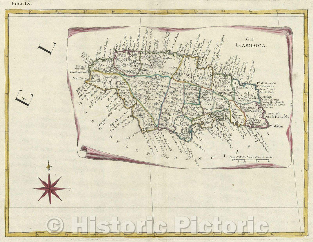 Historic Map : La Giammaica., 1778 , Vintage Wall Art