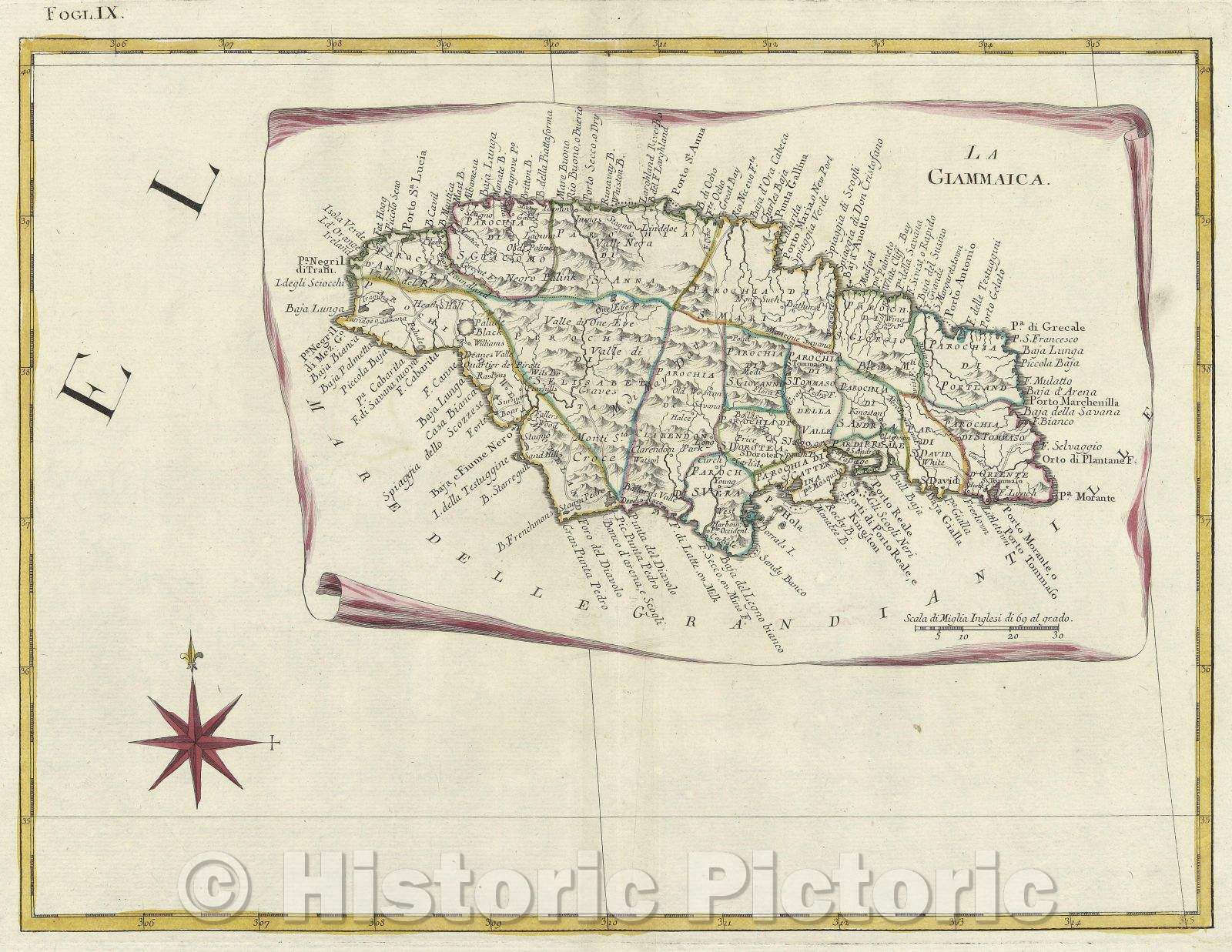 Historic Map : La Giammaica., 1778 , Vintage Wall Art