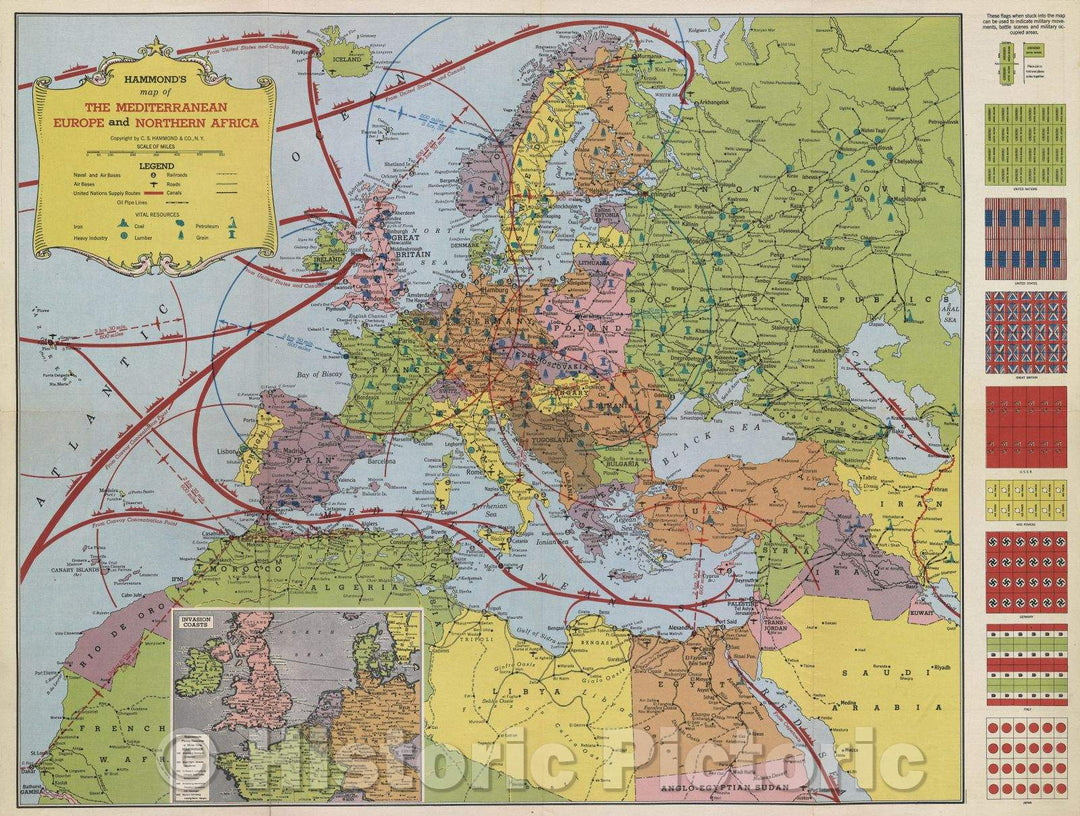 Historic Map : Invasion Maps of All Theatres of War, 1945 , Vintage Wall Art