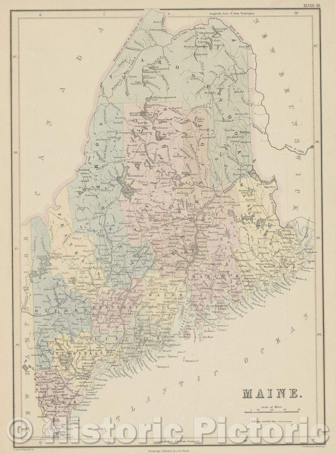 Historic Map : Maine, 1856 , Vintage Wall Art