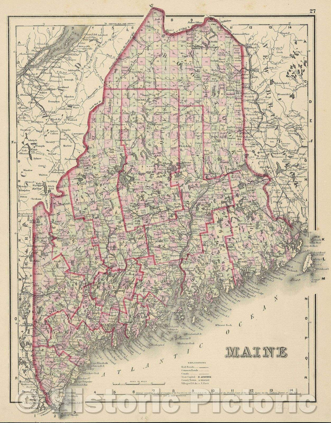 Historic Map : Maine, 1883 , Vintage Wall Art