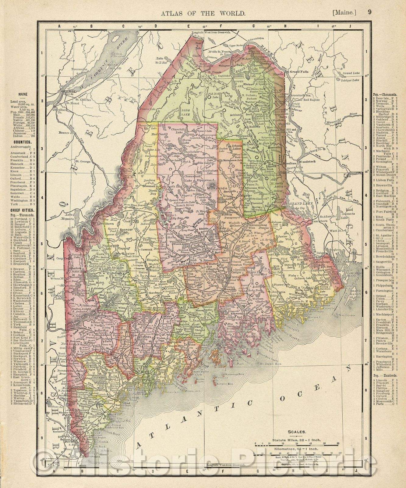 Historic Map : Maine, 1898 , Vintage Wall Art , v2