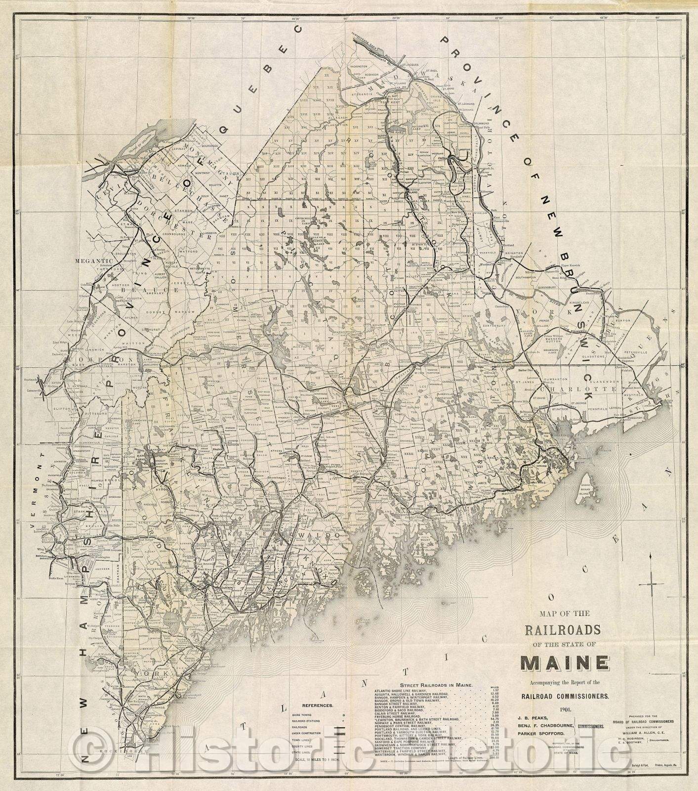 Historic Map : Map of the Railroads of the State of Maine  Accompanying the Report of the Railroad Commissioners, 1901, 1901 , Vintage Wall Art