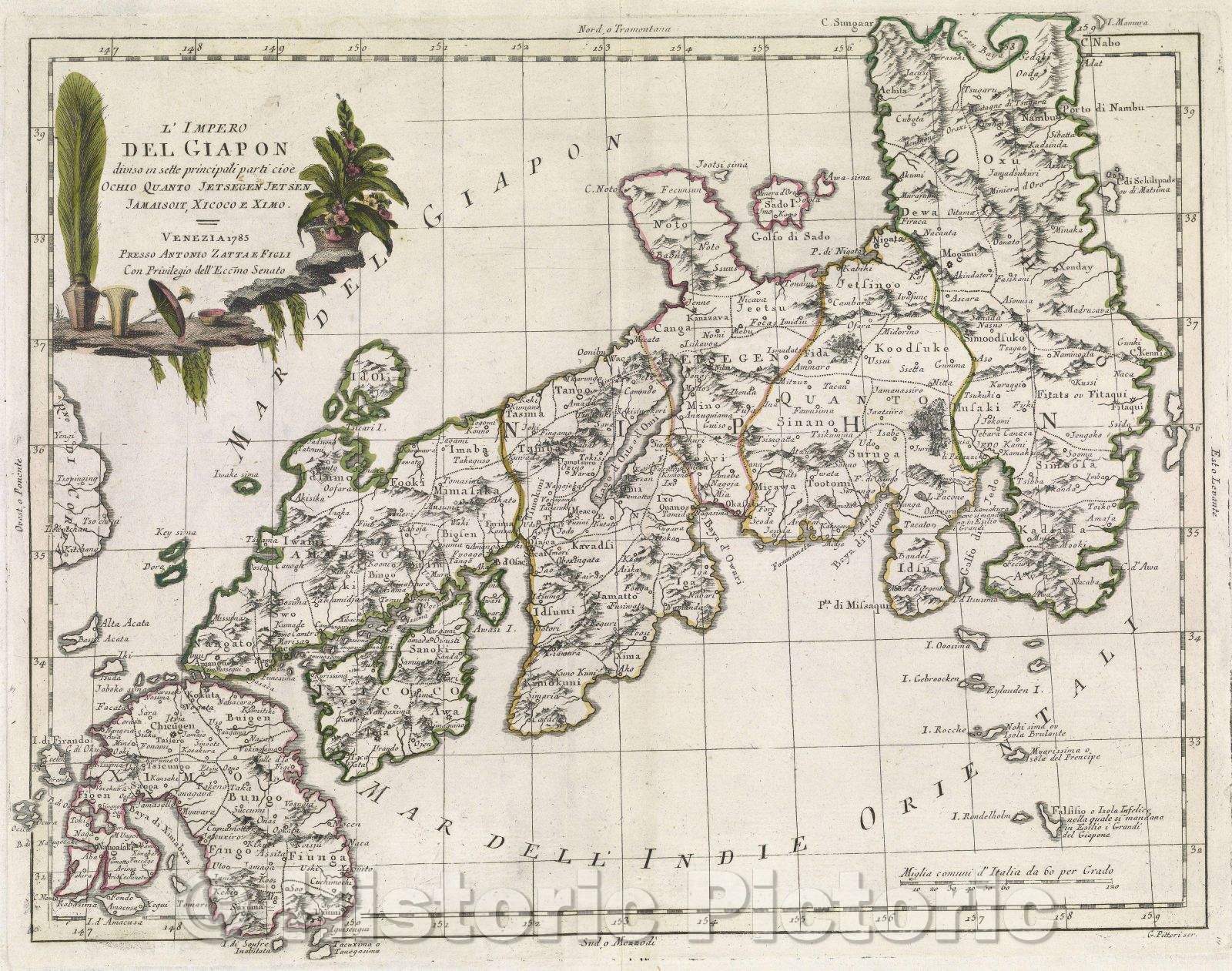 Historic Map : L'Impero del Giapon : diviso in sette principali parti cioe ochio quanto jetsegen jetsen jamaisoit, xicoco e ximo Venezia, 1785 , Vintage Wall Art
