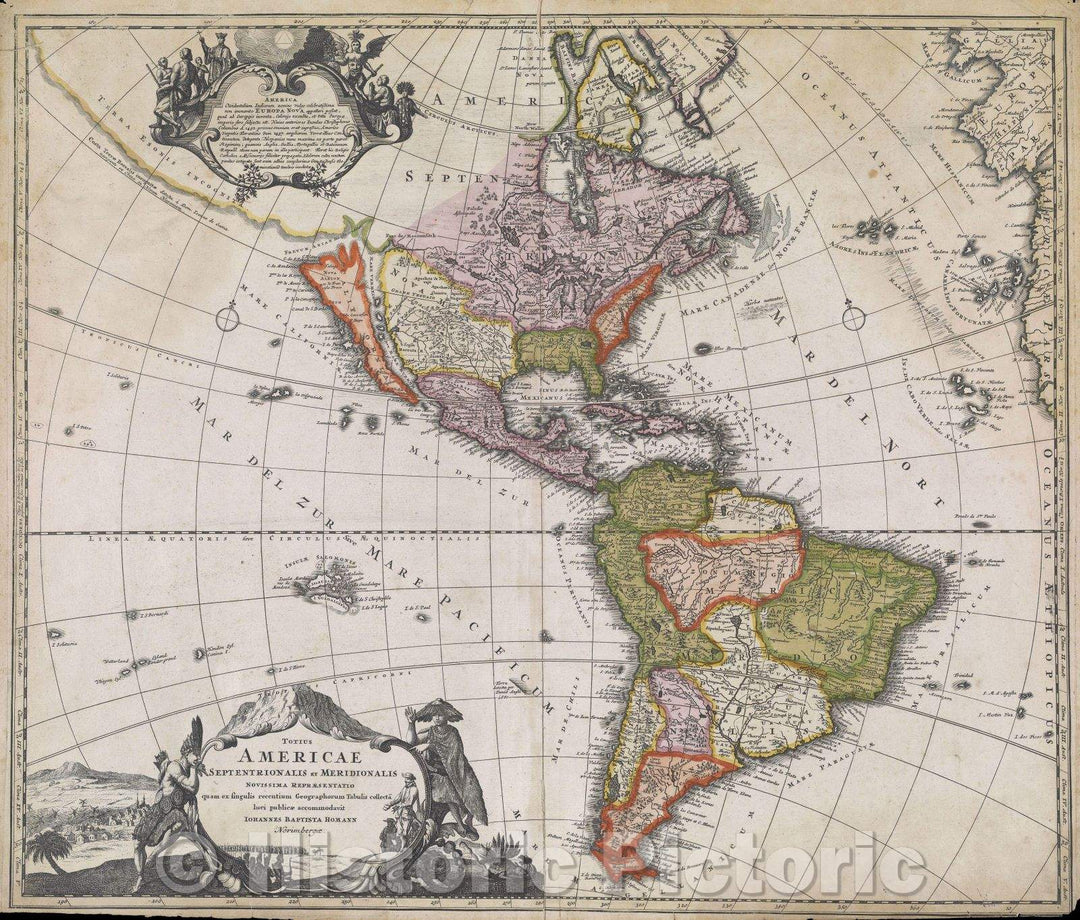 Historic Map : Totius Americae Septentrionalis et Meridionalis Novissima Repraesentatio quam ex singulis recentium Geographorum Tabulis collecta luci publicae, 1716 , Vintage Wall Art