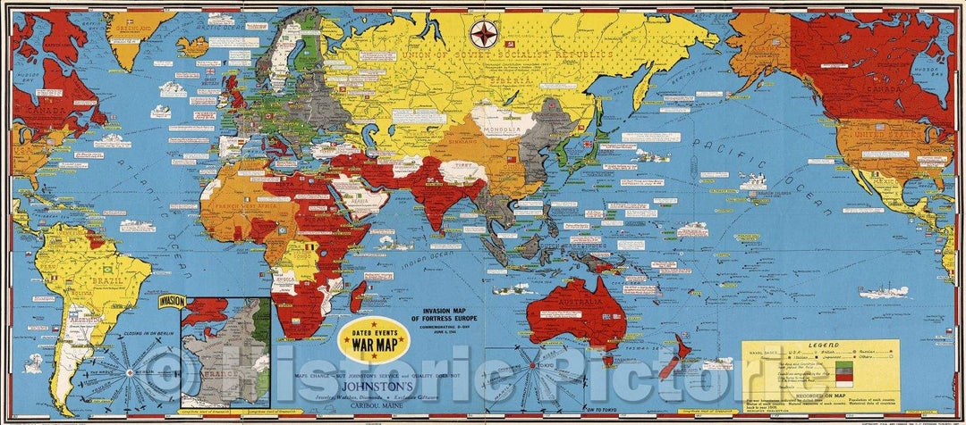 Historic Map : Dated Events War Map, 1944 , Vintage Wall Art