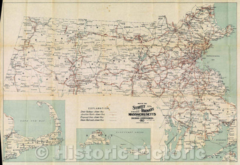 Historic Map : Map of the Street Railways of the State of Massachusetts. Accompanying the report of the Railroad Commissioners. 1912. Corrected to Jan. 1, 1913., 1913 , Vintage Wall Art