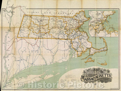 Historic Map : Map of the Railroads of the State of Massachusetts. 1912. Accompanying the report of the Railroad Commissioners. Corrected to Jan. 1, 1913., c. 1913 , Vintage Wall Art