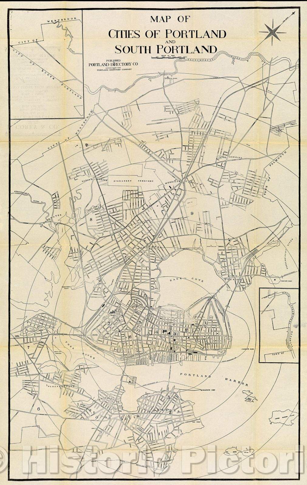 Historic Map : Map of the Cities of Portland and South Portland, 1926 , Vintage Wall Art