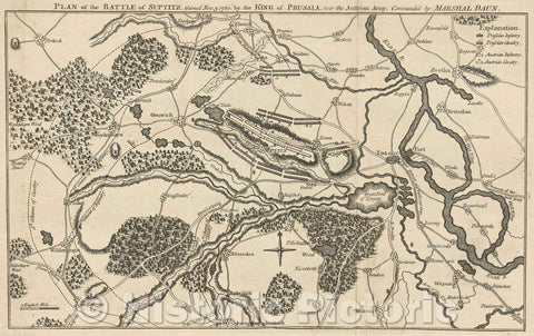 Historic Map : Plan of the Battle of Suptitz, Gained Nov. 3, 1760, by the King of Prussia, over the Austrian Army, Commanded by Marshall Duan., 1761 , Vintage Wall Art