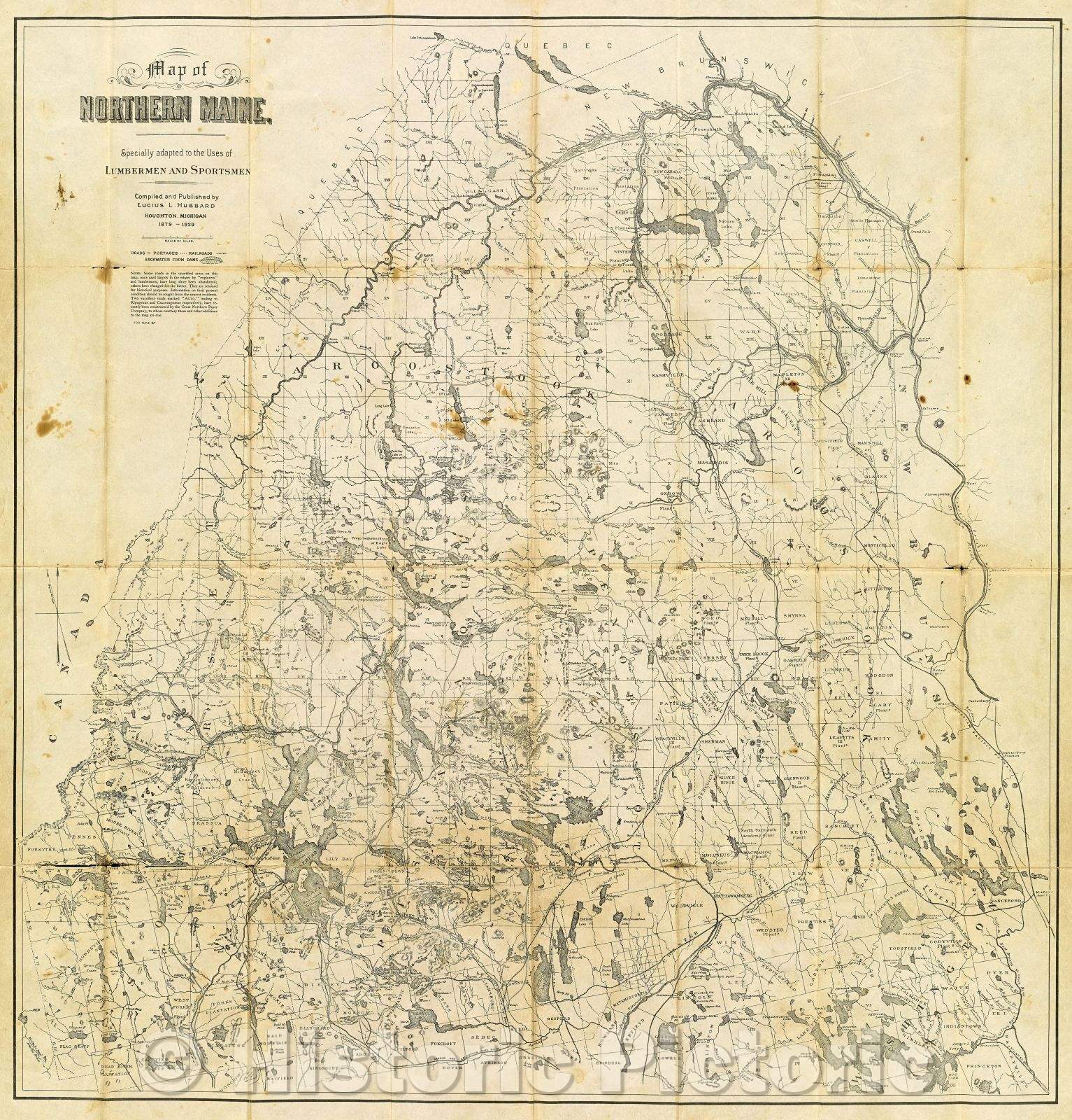 Historic Map : Map of Northern Maine specially adapted to the uses of lumbermen and sportsmen , 1929 , Vintage Wall Art