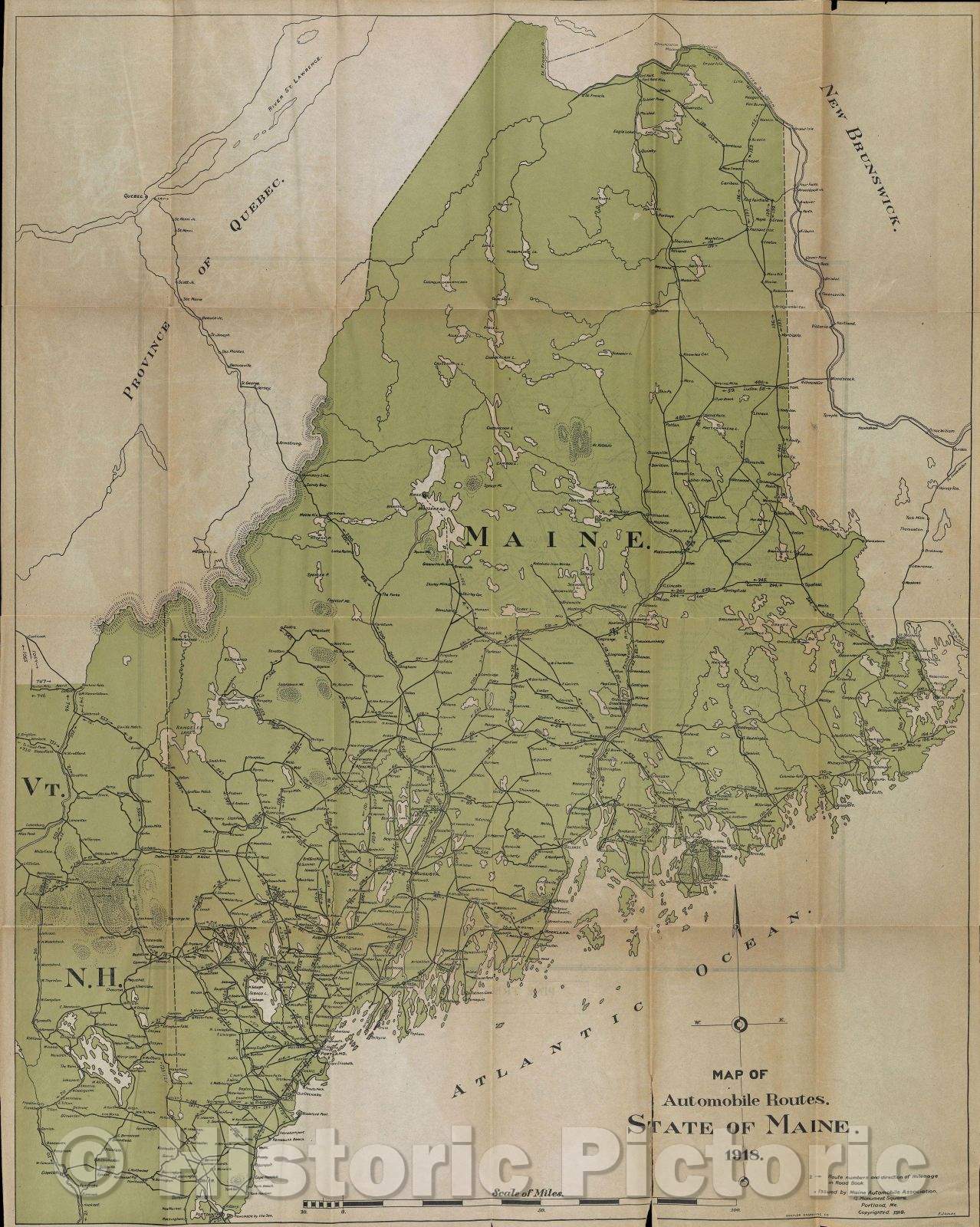 Historic Map : Map of Automobile Routes. State of Maine. 1918., 1918 , Vintage Wall Art