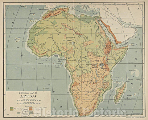 Historic Map : Physical Map of Africa, 1907 , Vintage Wall Art