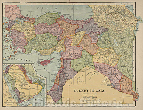 Historic Map : Turkey in Asia, 1910 , Vintage Wall Art