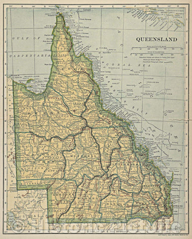 Historic Map : Queensland, 1907 , Vintage Wall Art
