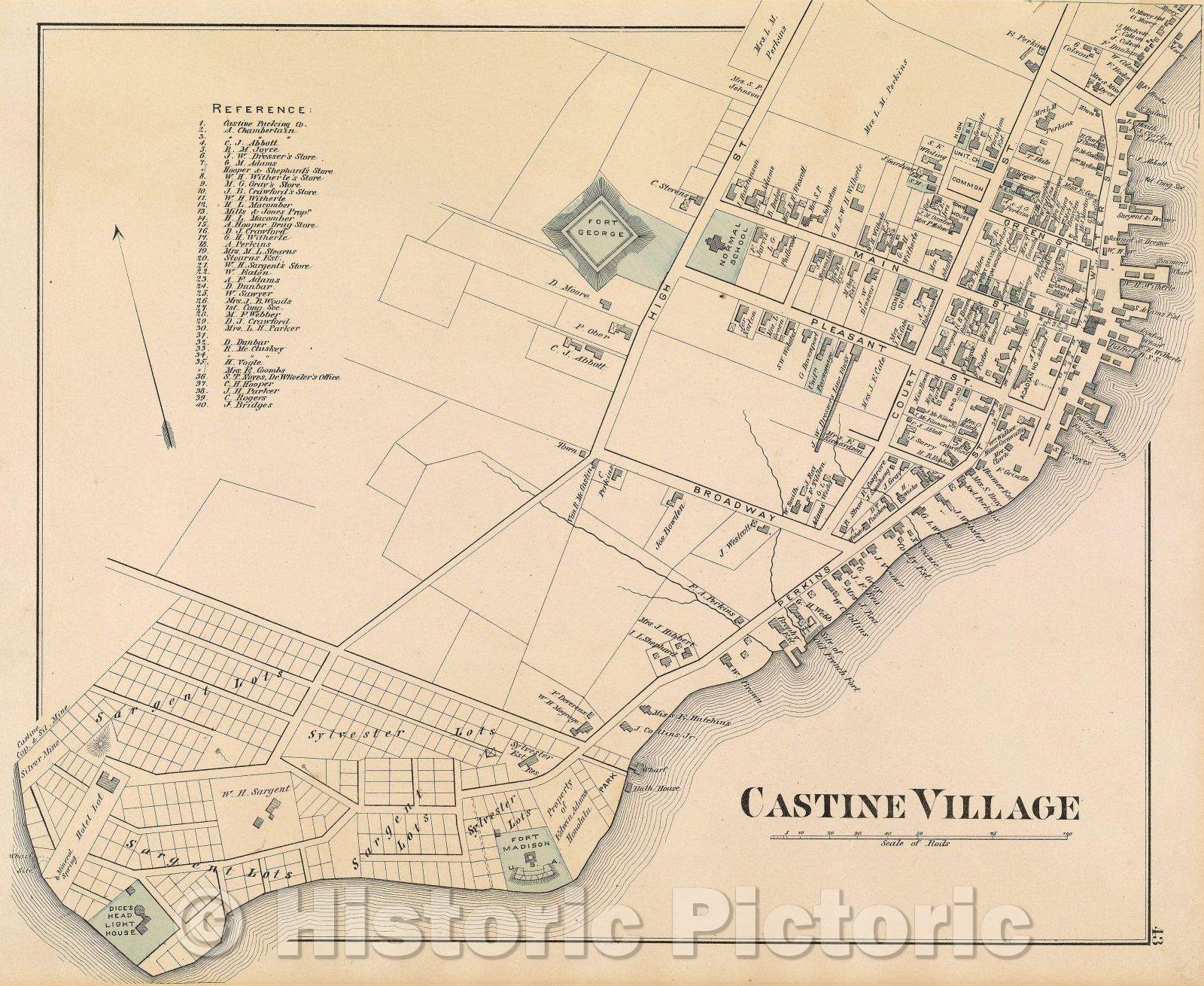 Historic Map : Castine Village, 1881 , Vintage Wall Art – Historic Pictoric