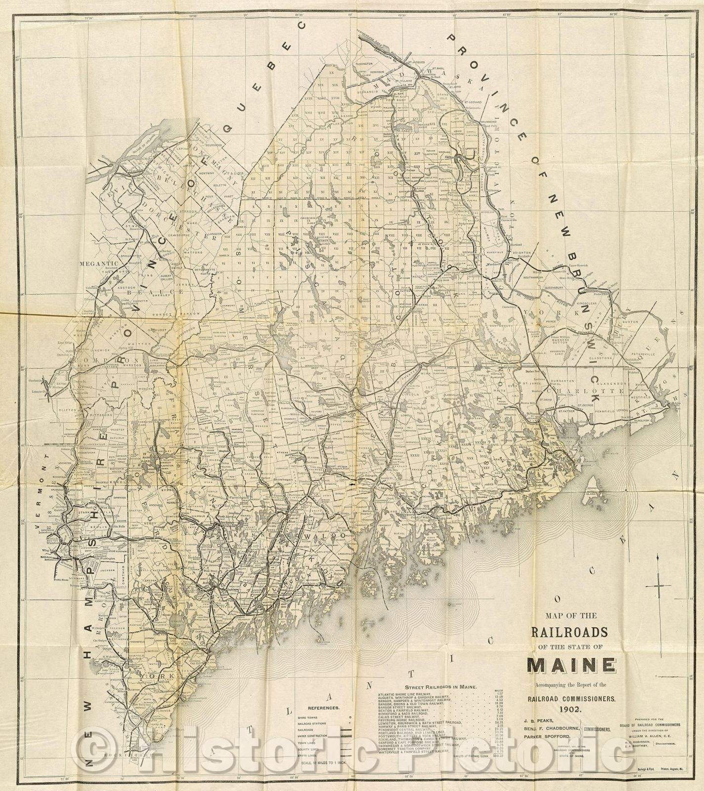 Historic Map : Map of the Railroads of the State of Maine Accompanying the Report of the Railroad Commissioners. 1902., 1902 , Vintage Wall Art