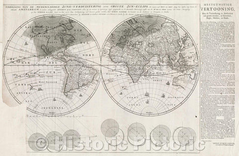 Historic Map : Vertoning van de merkwaardige zons-verduistering ofte groote zon-eclips die wezen zal den 13 May 1733 hoe deselve zig boven de stad Amsterdam, 1733 , Vintage Wall Art