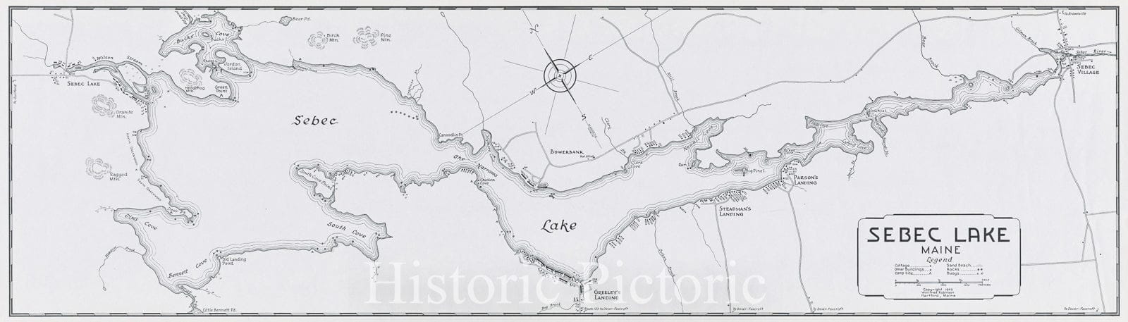 Historic Map : Sebec Lake Maine, 1940 , Vintage Wall Art