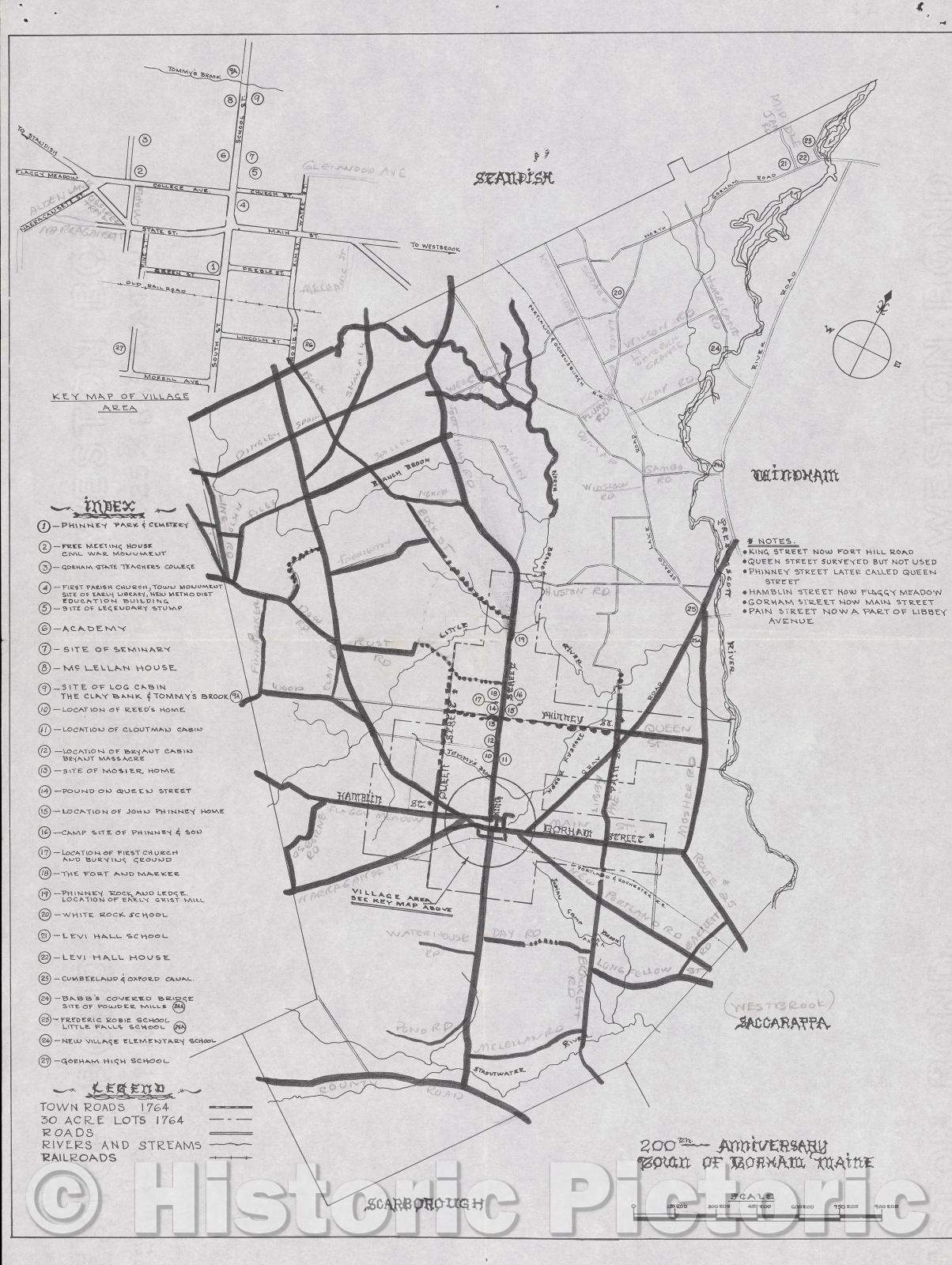 Historic Map 200th Anniversary Town of Gorham Maine, 1964 , Vintage