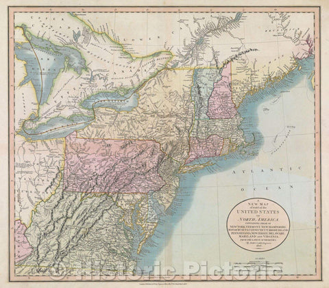Historic Map : A New Map of Part of the United States of North America, containing those of New York, Vermont, New Hampshire, Massachusetts, Connecticut, Rhode Island, 1806 , Vintage Wall Art
