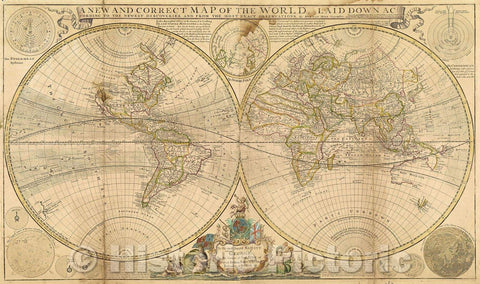 Historic Map : A New and Correct Map of the World laid down according to the newest discoveries, and from the most exact observations by Herman Moll, Geographer, 1709 , Vintage Wall Art