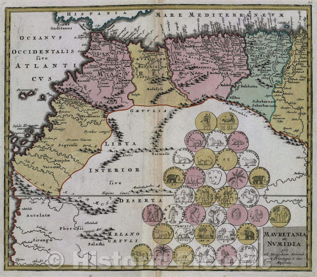 Historic Map : Maurentania et Numidia. per Ch: Weigelium Norimb: cum p ...
