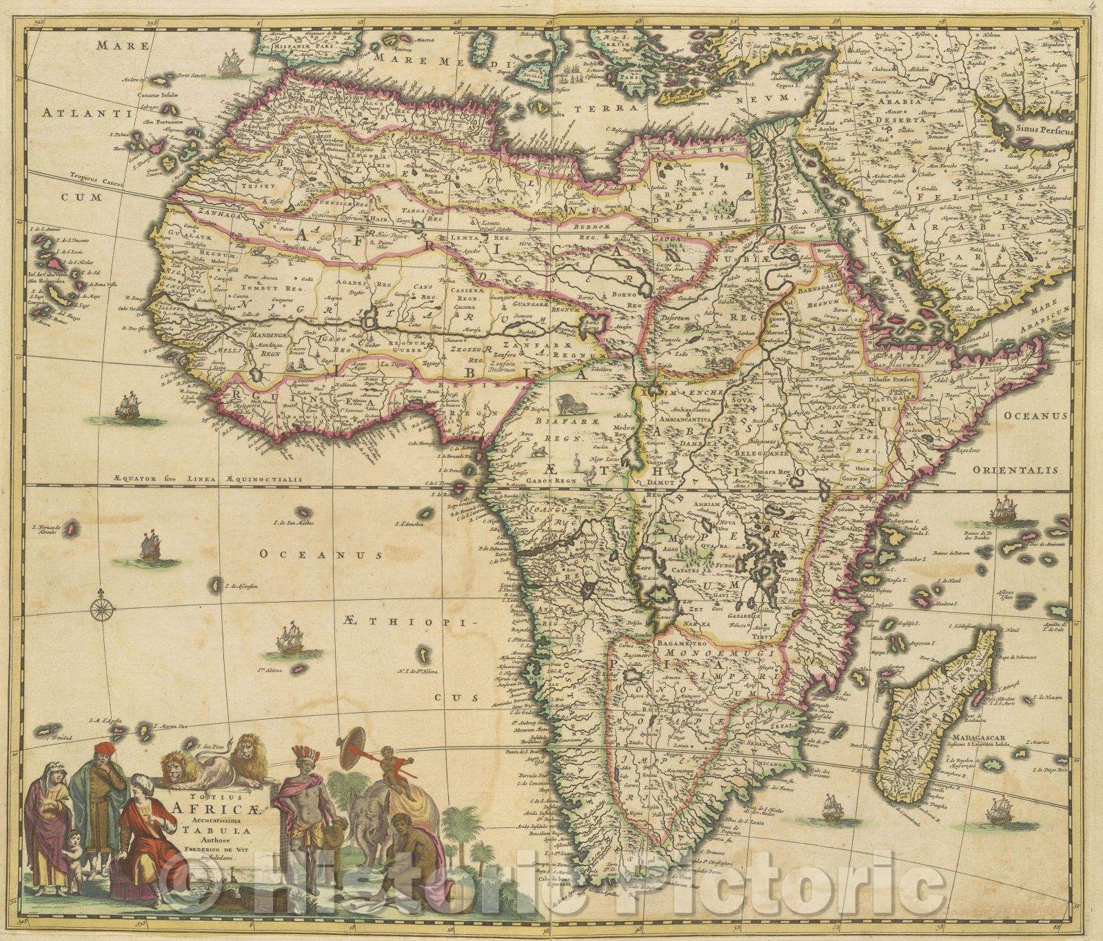 Historic Map : Totius Africae accuratissima tabula authore Frederico de Wit Amstelodami., 1680 , Vintage Wall Art