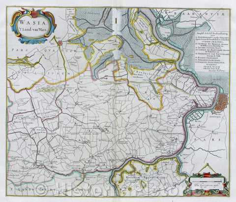 Historic Map : Wasia. 'T Land Van Waes., c. 1664 , Vintage Wall Art