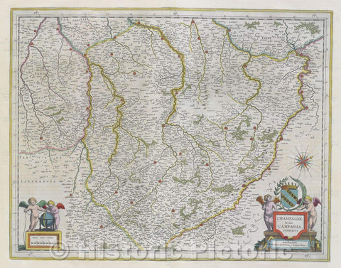 Historic Map : Champagne latine Campania, comitatus Amsterdami Apud Guiljelmum et Joannem Blaeu., c. 1664 , Vintage Wall Art