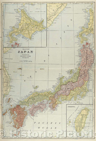 Historic Map : Map of Japan, 1904 , Vintage Wall Art