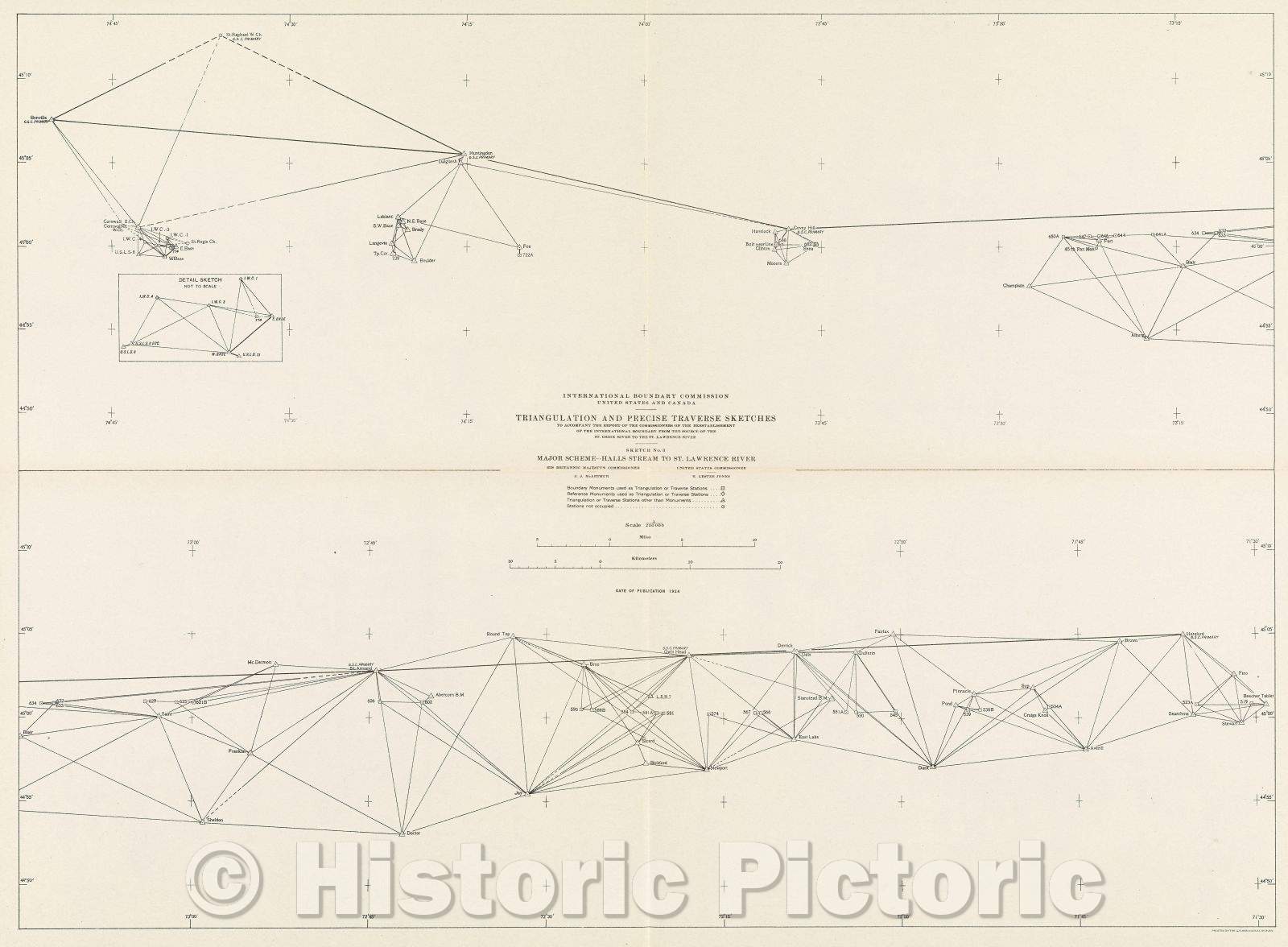 Historic Map : International Boundary Commission United States and Canada Triangulation and precise traverse sketches to accompany the report of the commissioners, 1924 , Vintage Wall Art
