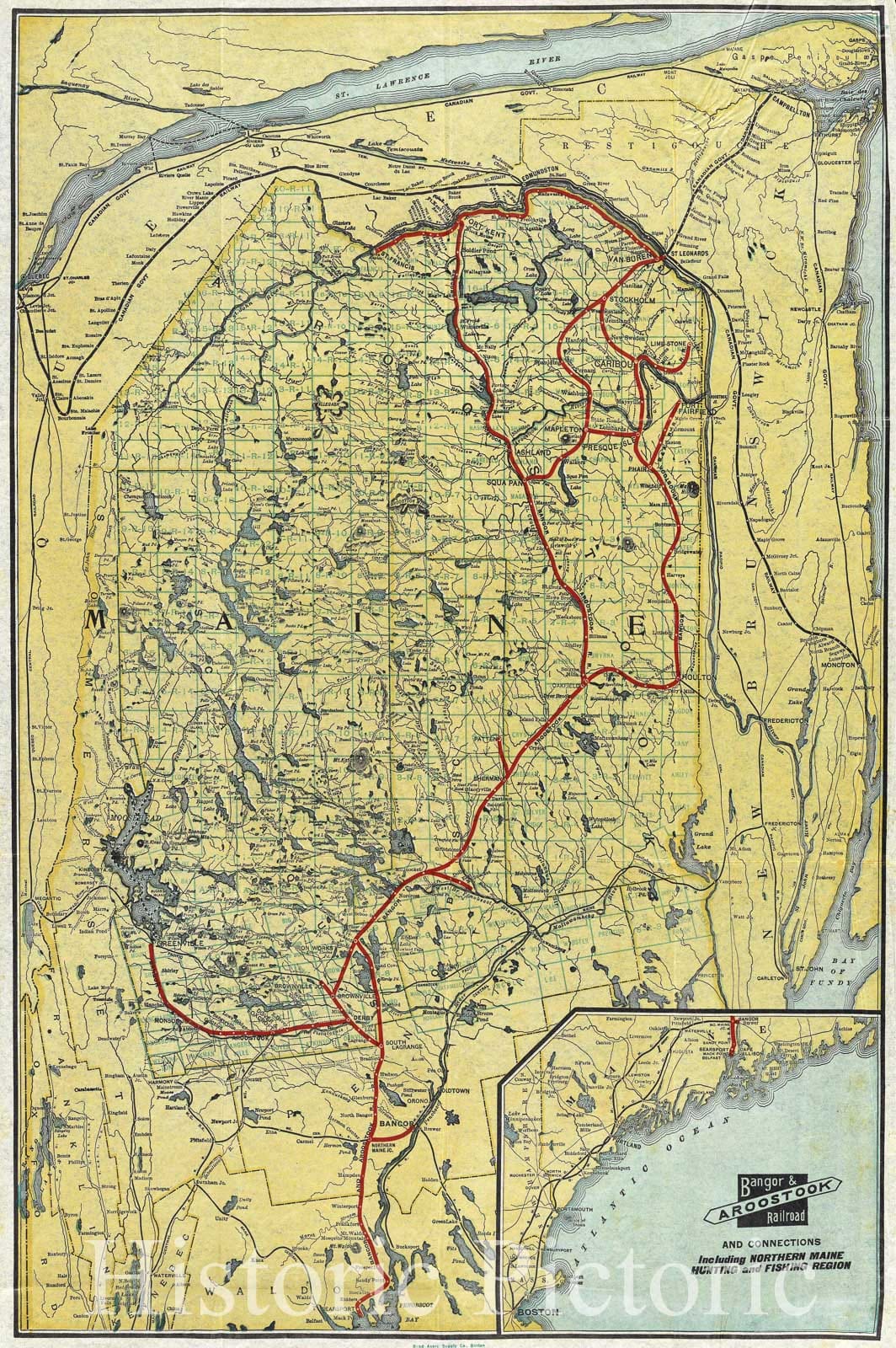 Historic Map : Bangor and Aroostook Railroad, c. 1921 , Vintage Wall Art