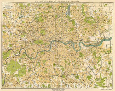 Historic Map : Bacon's Gem Map of London and Suburbs, c. 1932 , Vintage Wall Art