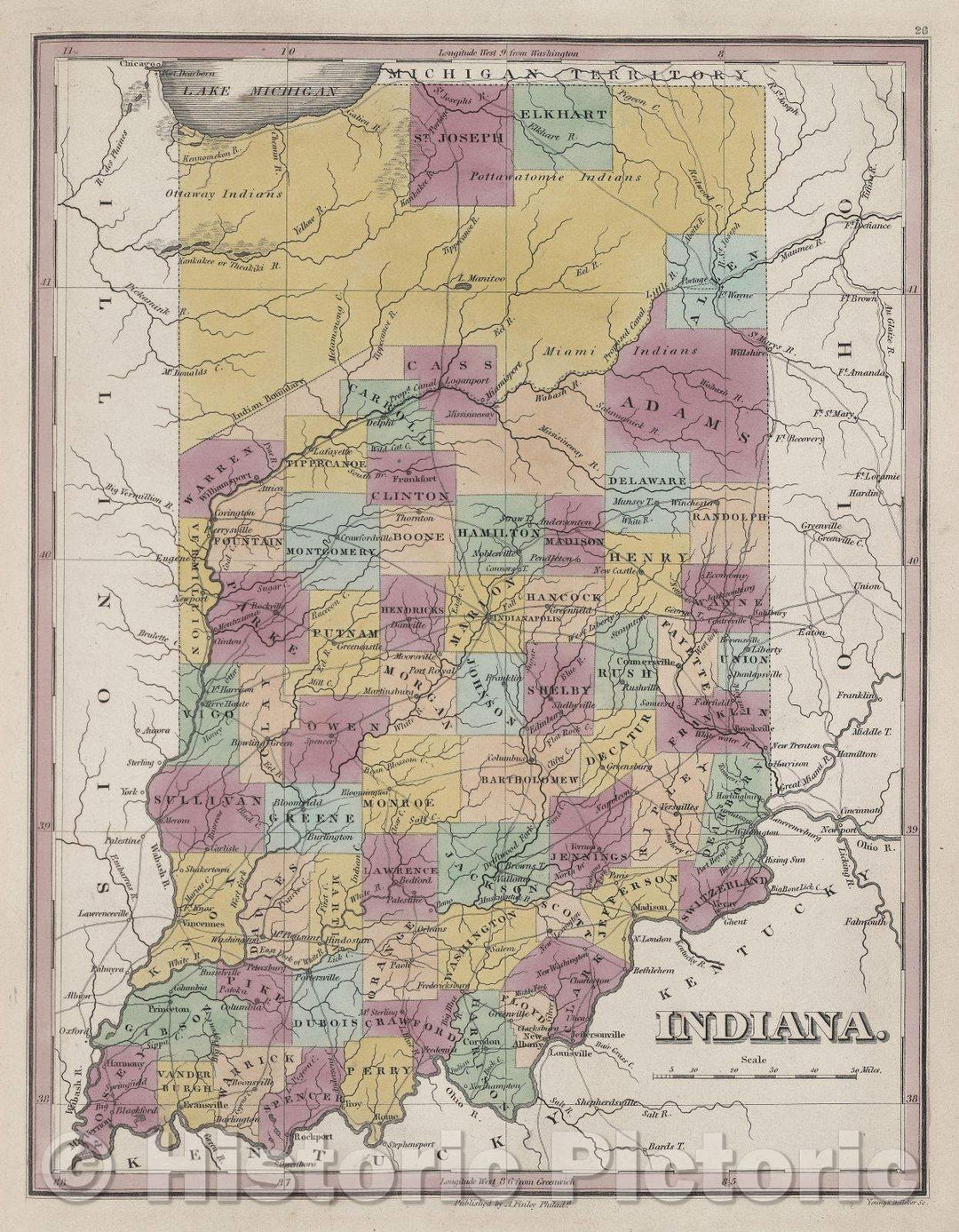 Historic Map : Indiana., 1832 , Vintage Wall Art – Historic Pictoric