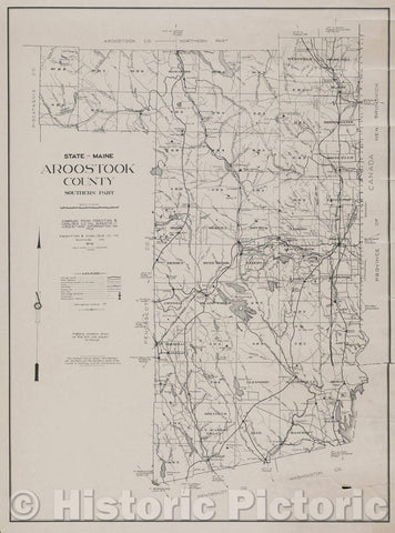 Historic Map : State of Maine: Aroostook County Southern Part  Compiled from Prentiss and Carlisle Co. Inc. Surveys - U.S.G.S - and Information on File, 1935 , Vintage Wall Art