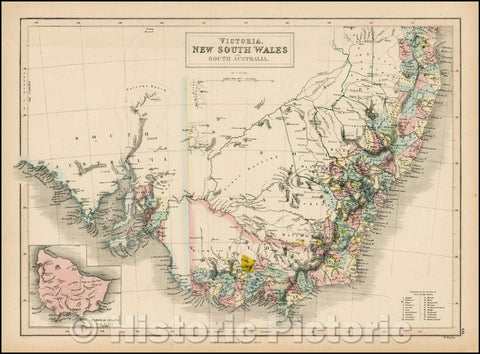 Historic Map - Victoria, New South Wales and South Australia, 1854, Adam & Charles Black - Vintage Wall Art