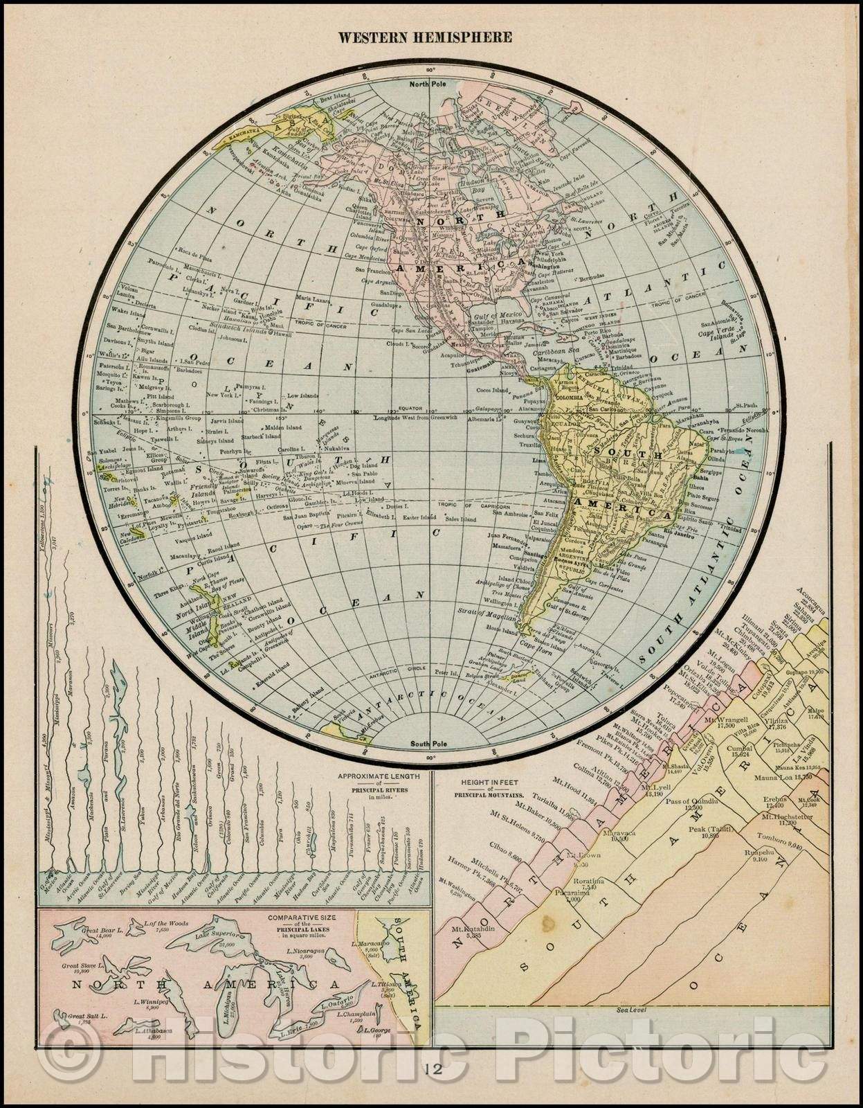 Historic Map - Western Hemisphere, 1889, George F. Cram - Vintage Wall Art