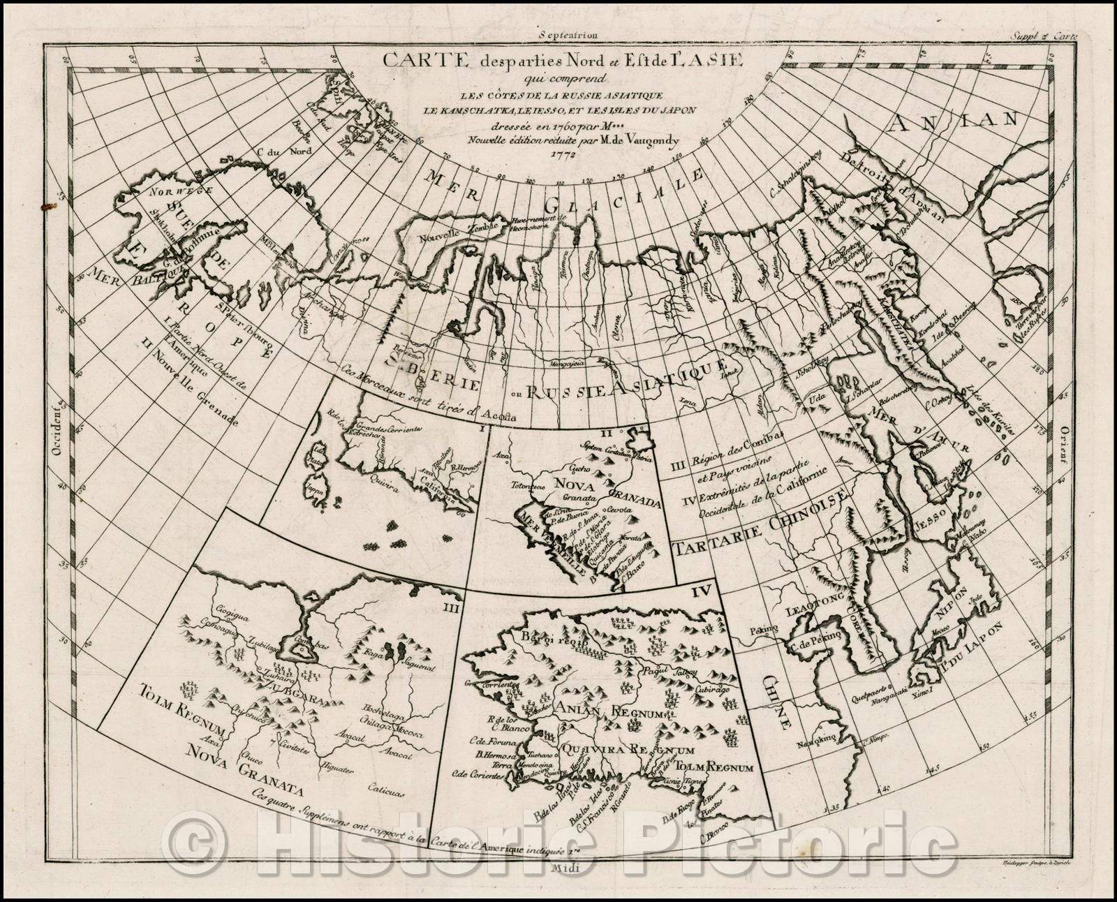 Historic Map - Carte des parties Nord et Est de L'Asie qui comprend Les Costes De Russie Asiatique Le Kamschatka, Le Iesso et Les Isles Japon, 1772 v1